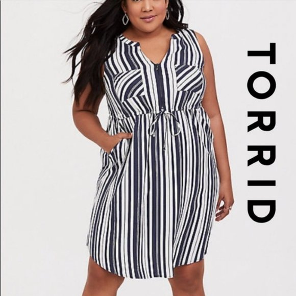 torrid Dresses & Skirts - TORRID Navy Stripe Challis Shirt Dress Sz 1 Soft Stretchy and Comfortable